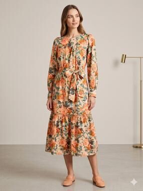 Lovelo - Floral Fall Prairie Midi Dress - Small